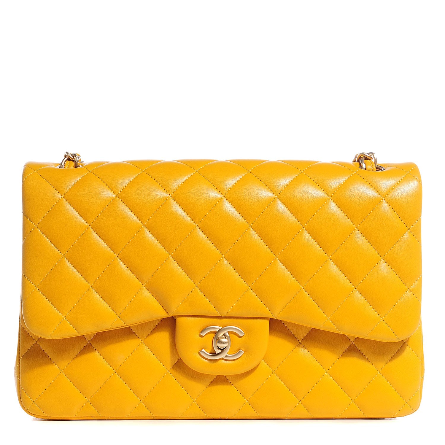 Chanel Lambskin Jumbo Double Flap Yellow 1 of 10