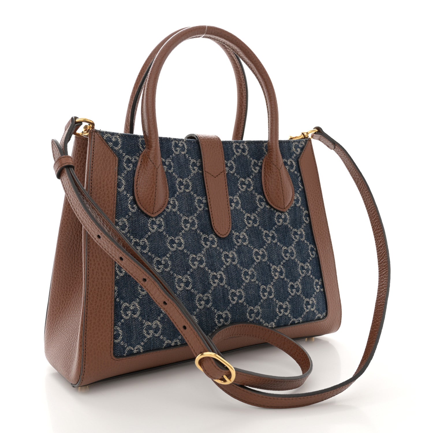 Gucci New Denim GG Monogram Dollar Calfskin Medium Jackie 1961 Tote Blue Tea Cuir Epilog 3 of 11