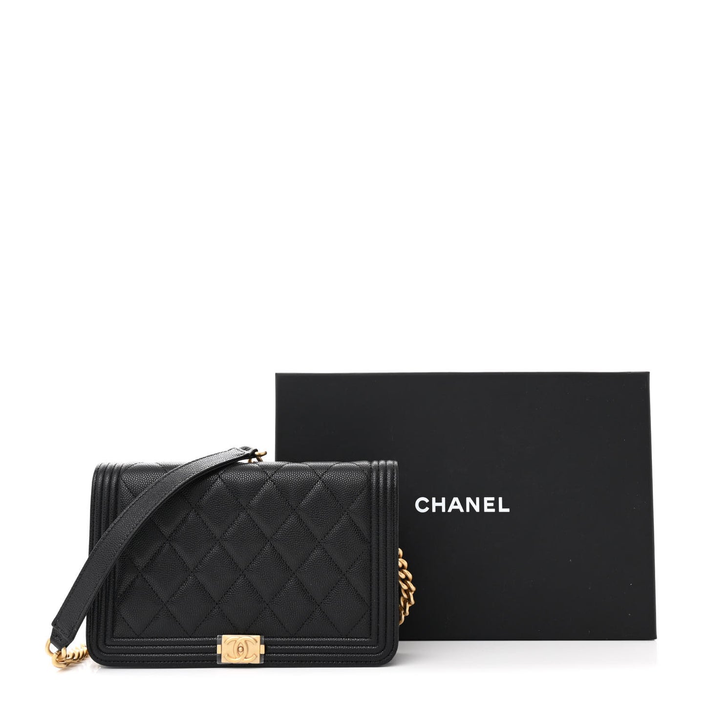 Caviar Quilted Boy Wallet On Chain WOC Black