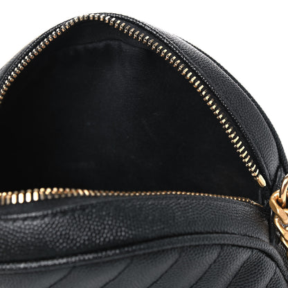 Saint Laurent Grain De Poudre Matelasse Chevron Quilted Round Vinyle Camera Bag Black 6 of 6