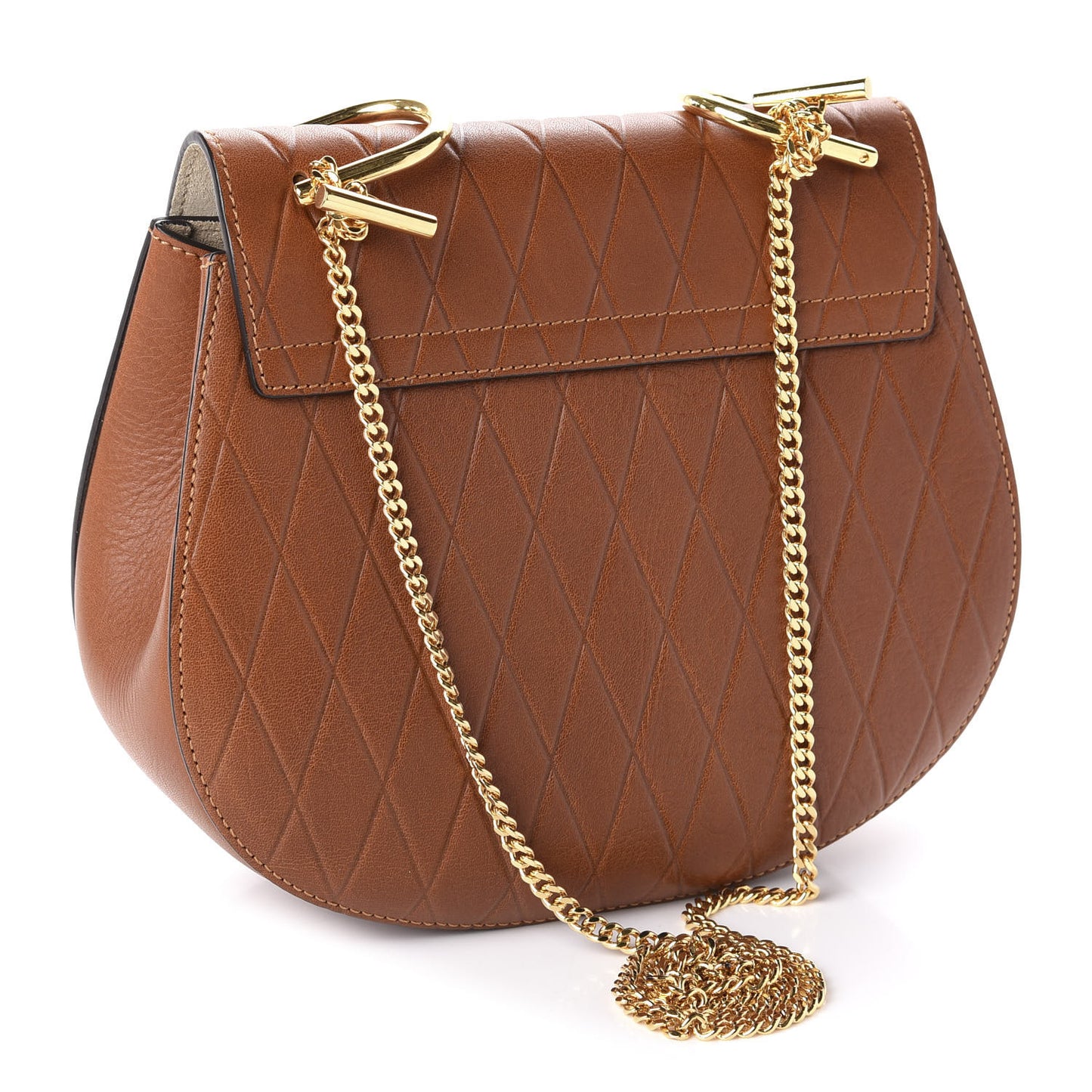 Lambskin Diamond Embossed Drew Shoulder Bag Caramel