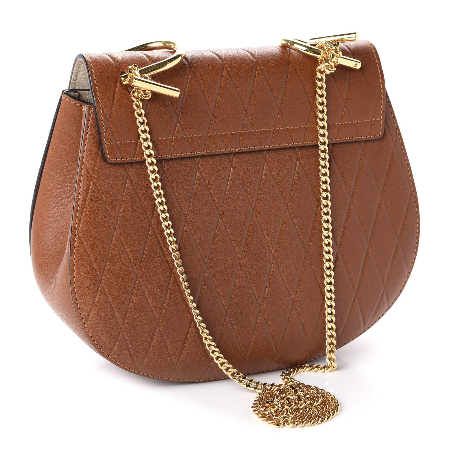 Chloe Lambskin Diamond Embossed Drew Shoulder Bag Caramel 3 of 10