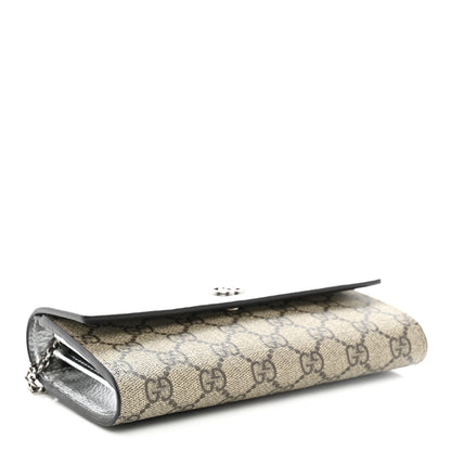Gucci Metallic Calfskin GG Supreme Monogram Petite GG Marmont Wallet Chain Bag Silver Beige Ebony 4 of 12
