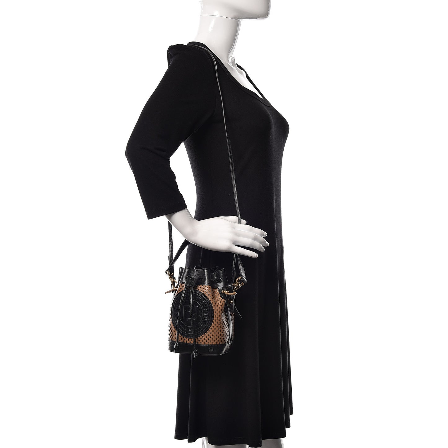 Vitello Liberty Glossy Lambskin F is Fendi Perforated Mini Mon Tresor Bucket Bag Sand Mimosa Black
