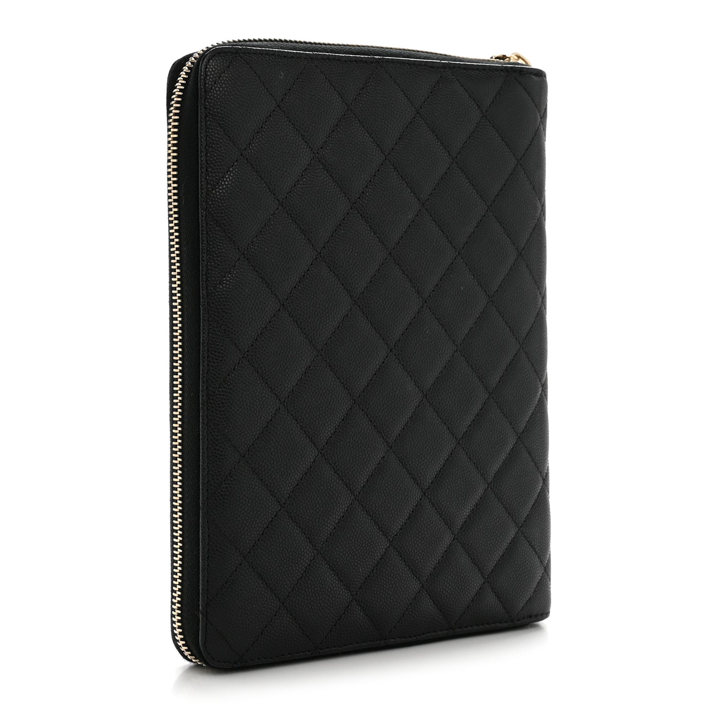 Caviar Quilted Zip Around Notebook Agenda Cover Black