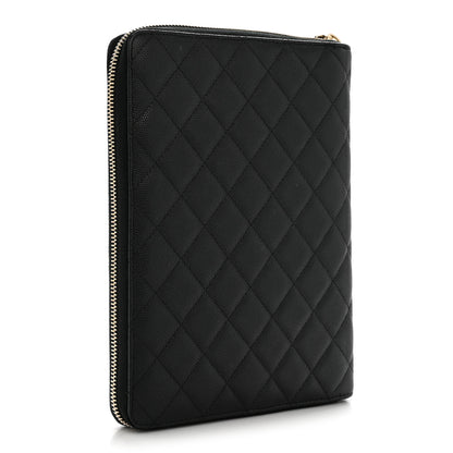 Chanel Caviar Quilted Zip Around Notebook Agenda Cover Black 3 of 9