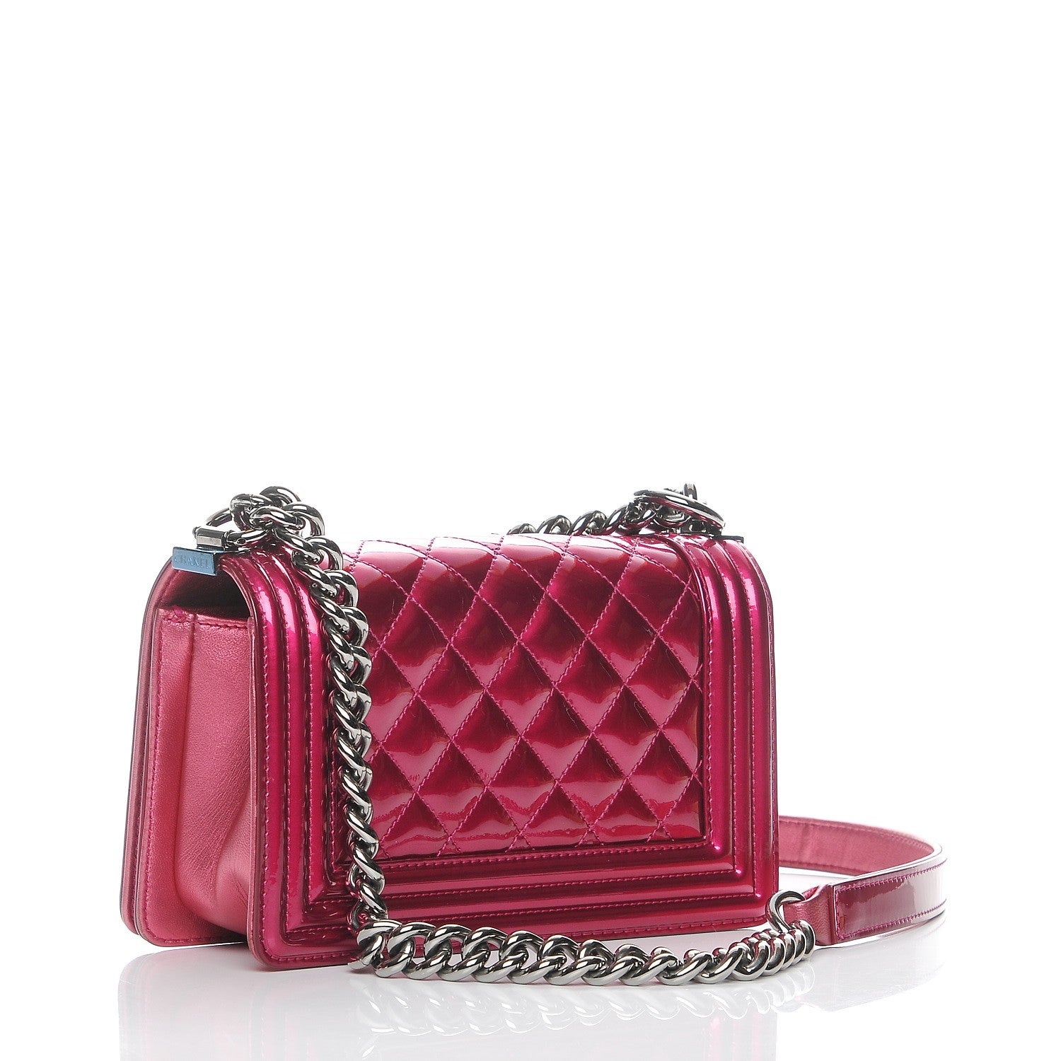 Chanel Metallic Patent Quilted Small Boy Flap Fuchsia 4 of 11