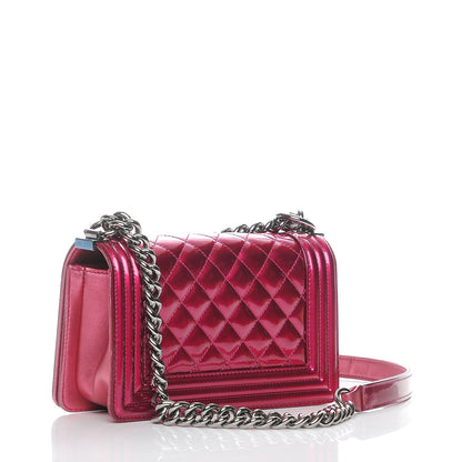 Chanel Metallic Patent Quilted Small Boy Flap Fuchsia 4 of 11
