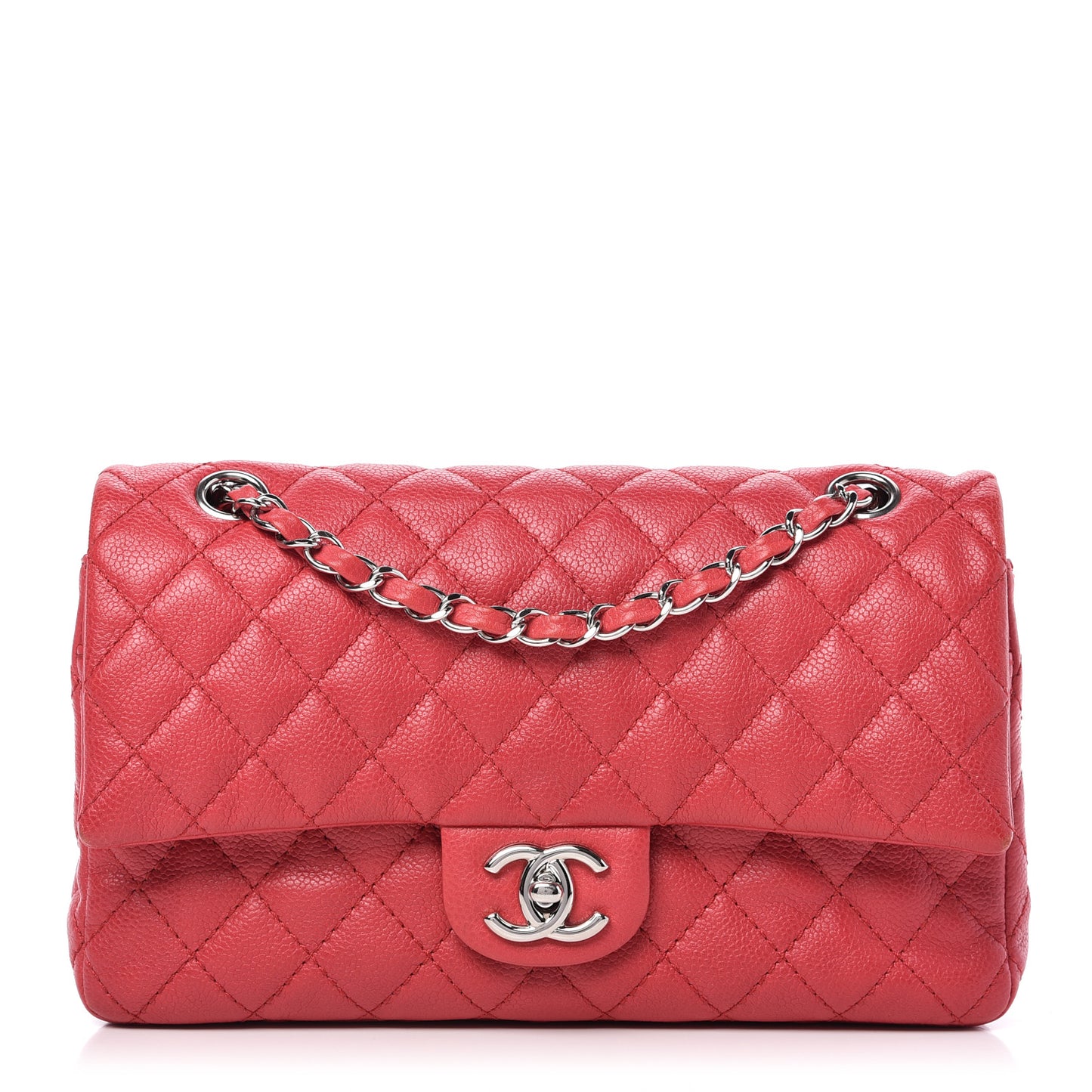 Caviar Quilted Medium Double Flap Red