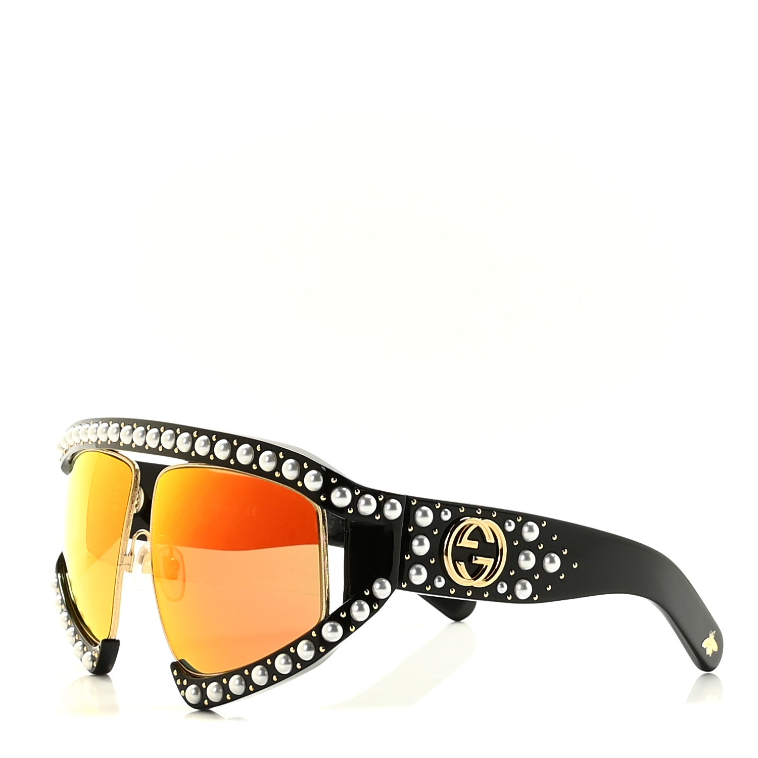 Gucci Acetate Pearl Rectangular Frame Sunglasses GG0234S Black Orange 1 of 8