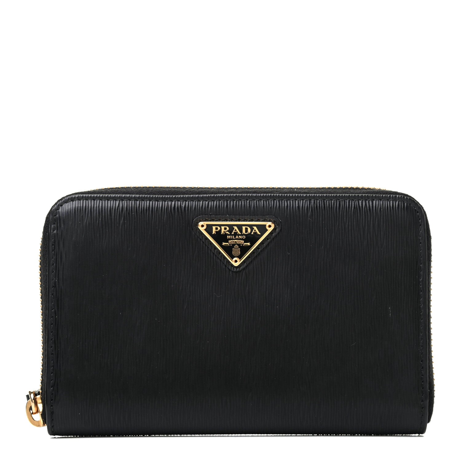 Prada Vitello Move Triangle Compact Zip Wallet Black 1 of 8