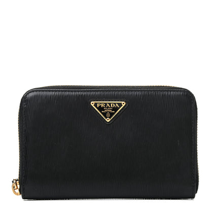 Prada Vitello Move Triangle Compact Zip Wallet Black 1 of 8