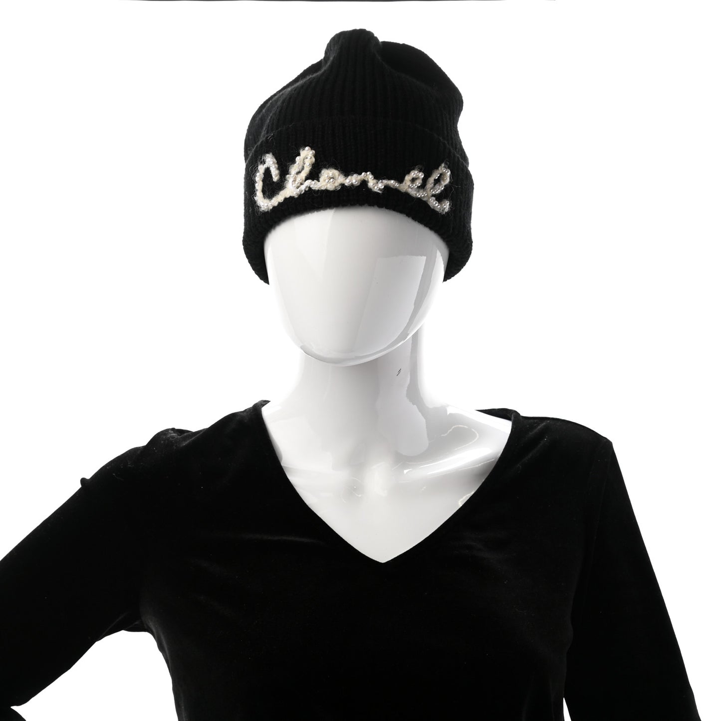 Cashmere Logo Beanie Hat Black White