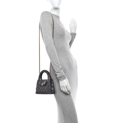 Chanel Shiny Aged Calfskin Quilted Nano Kelly Shopper Grey 2 of 12