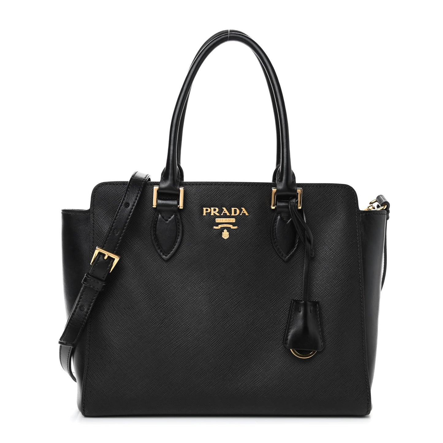 Saffiano Soft Calfskin Small Zippered Tote Black