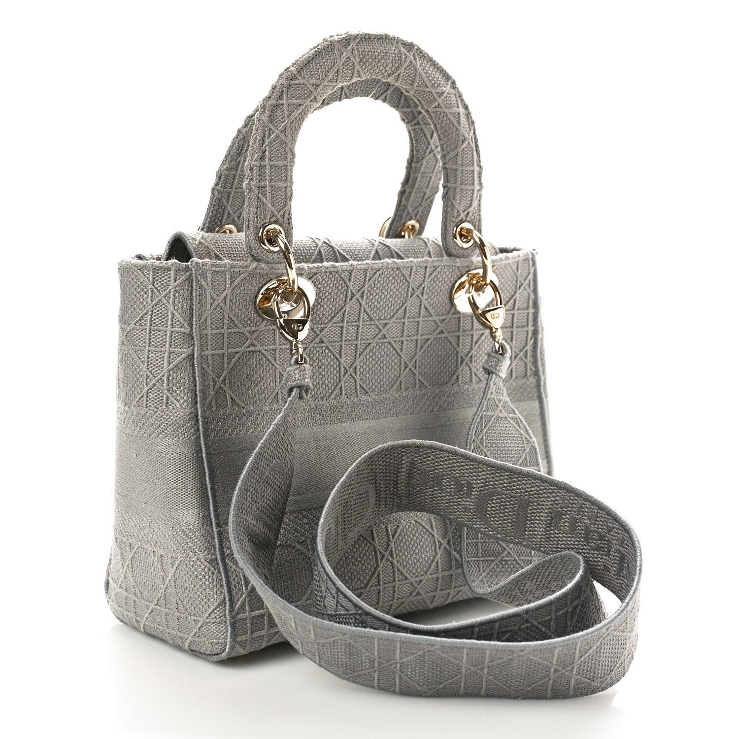 Christian Dior Canvas Embroidered Cannage Medium Lady D-Lite Gray 3 of 10