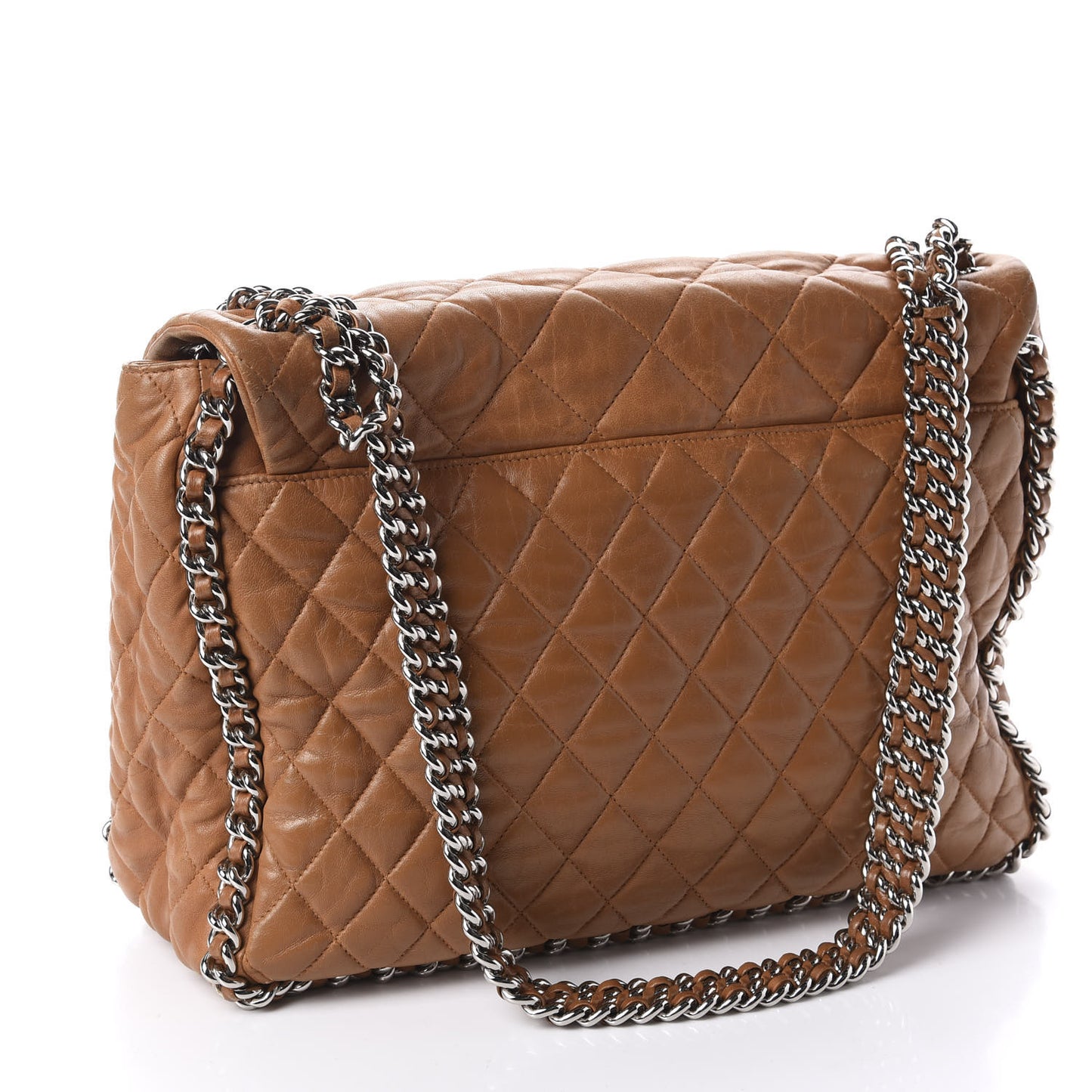 Washed Lambskin Chain Around Maxi Flap Bag Dark Beige