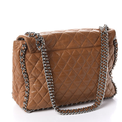 Chanel Washed Lambskin Chain Around Maxi Flap Bag Dark Beige 3 of 11
