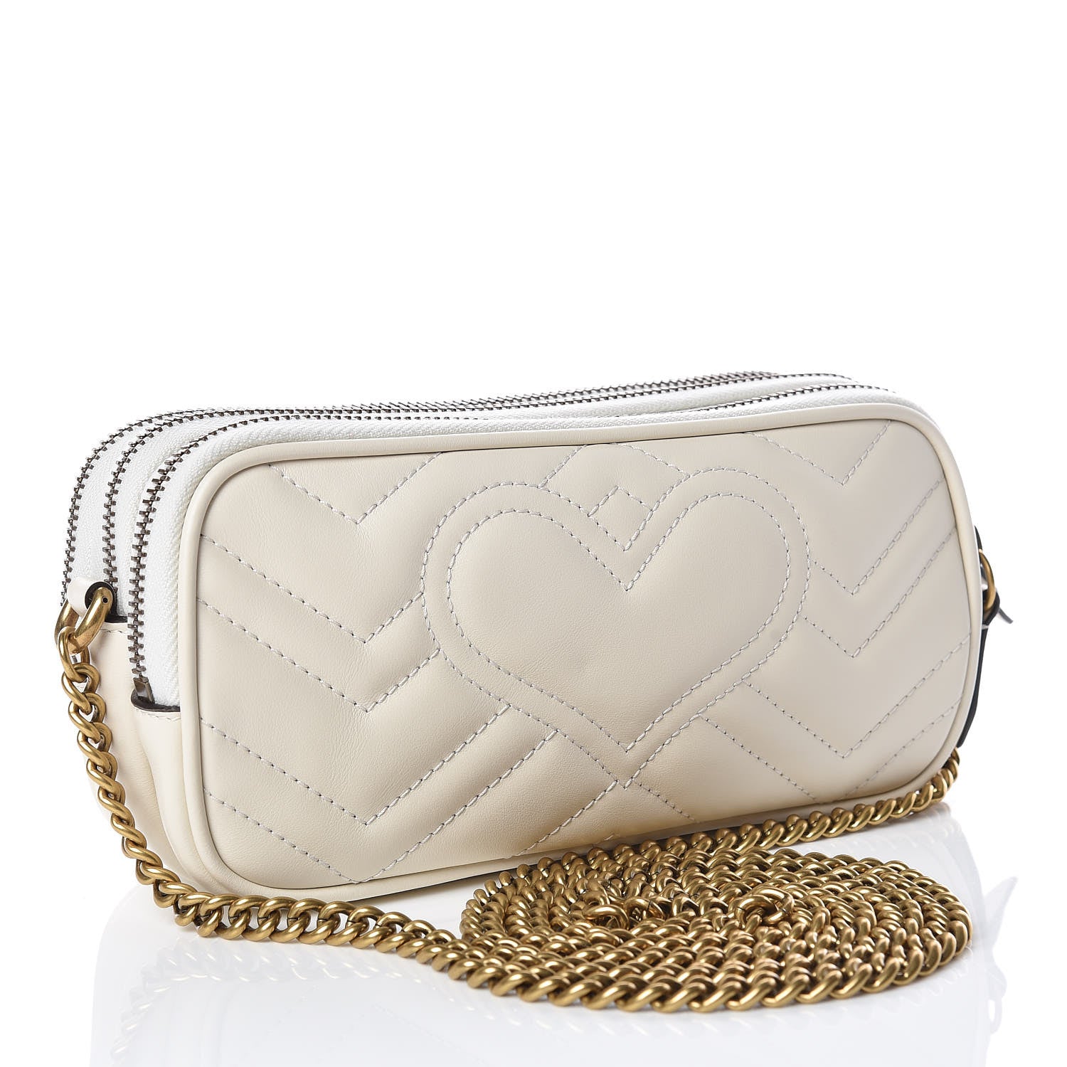 Gucci Calfskin Matelasse Mini GG Marmont Chain Crossbody Bag Mystic White 3 of 10