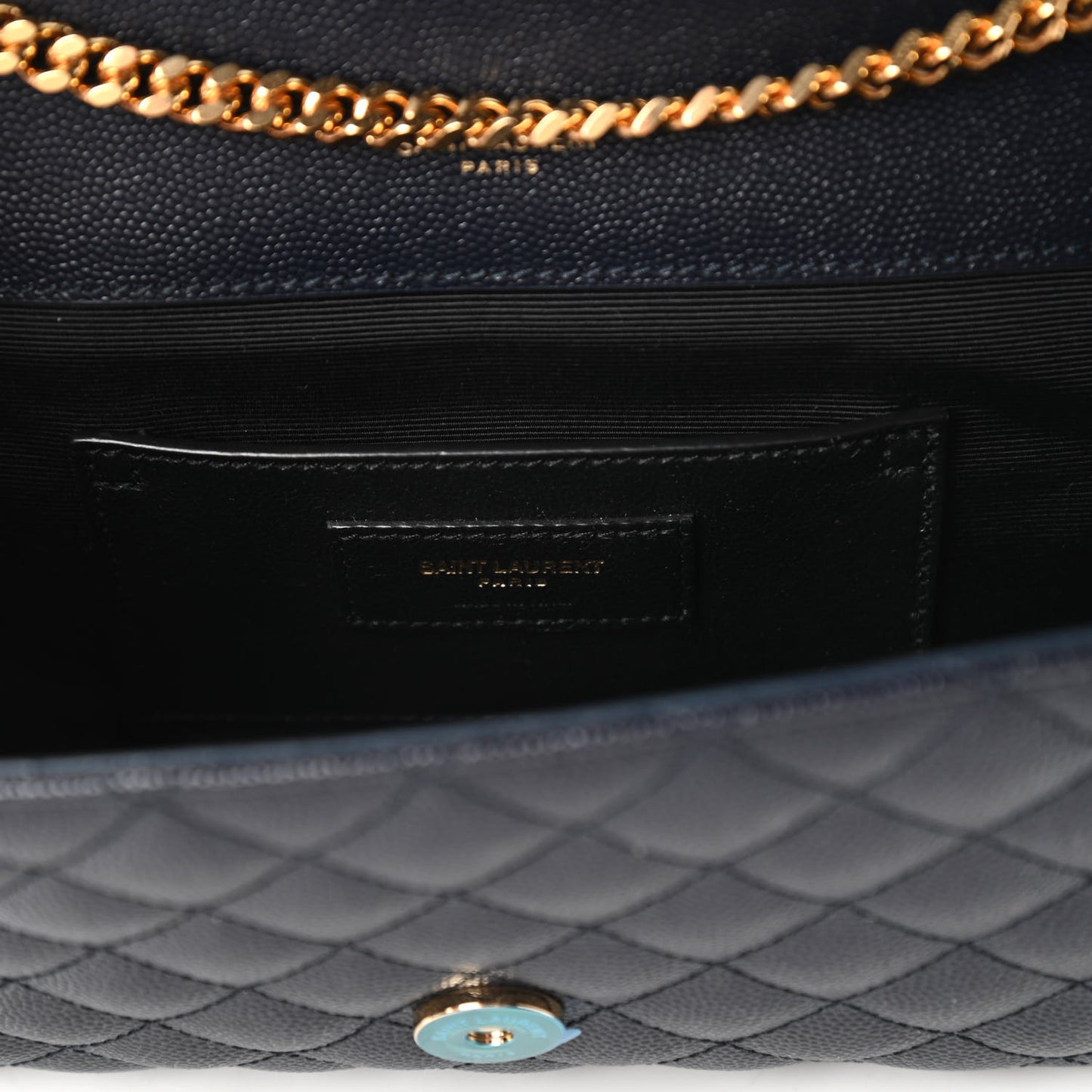 Grain De Poudre Textured Mixed Matelasse Triquilt Small Monogram Satchel Navy Blue