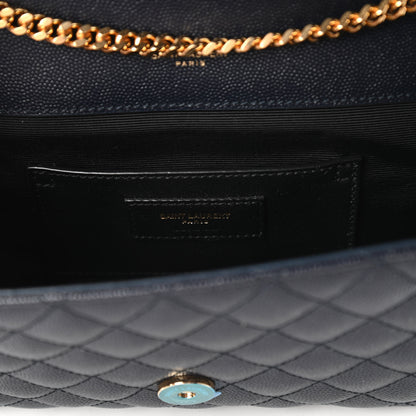 Saint Laurent Grain De Poudre Textured Mixed Matelasse Triquilt Small Monogram Satchel Navy Blue 8 of 9