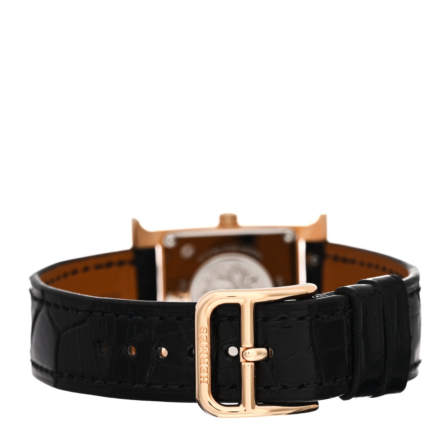 Hermes Stainless Steel Alligator Diamond Mother of Pearl 21mm Heure H Hour Quartz Watch Noir 3 of 5