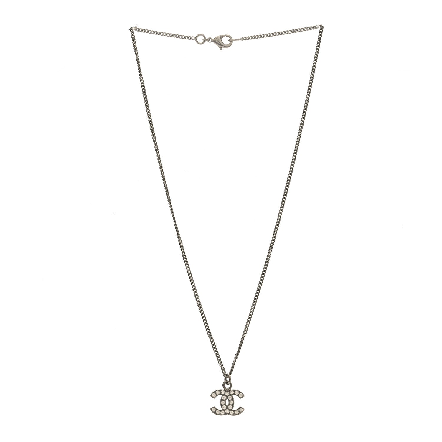 Chanel Crystal Timeless CC Necklace Silver 3 of 4