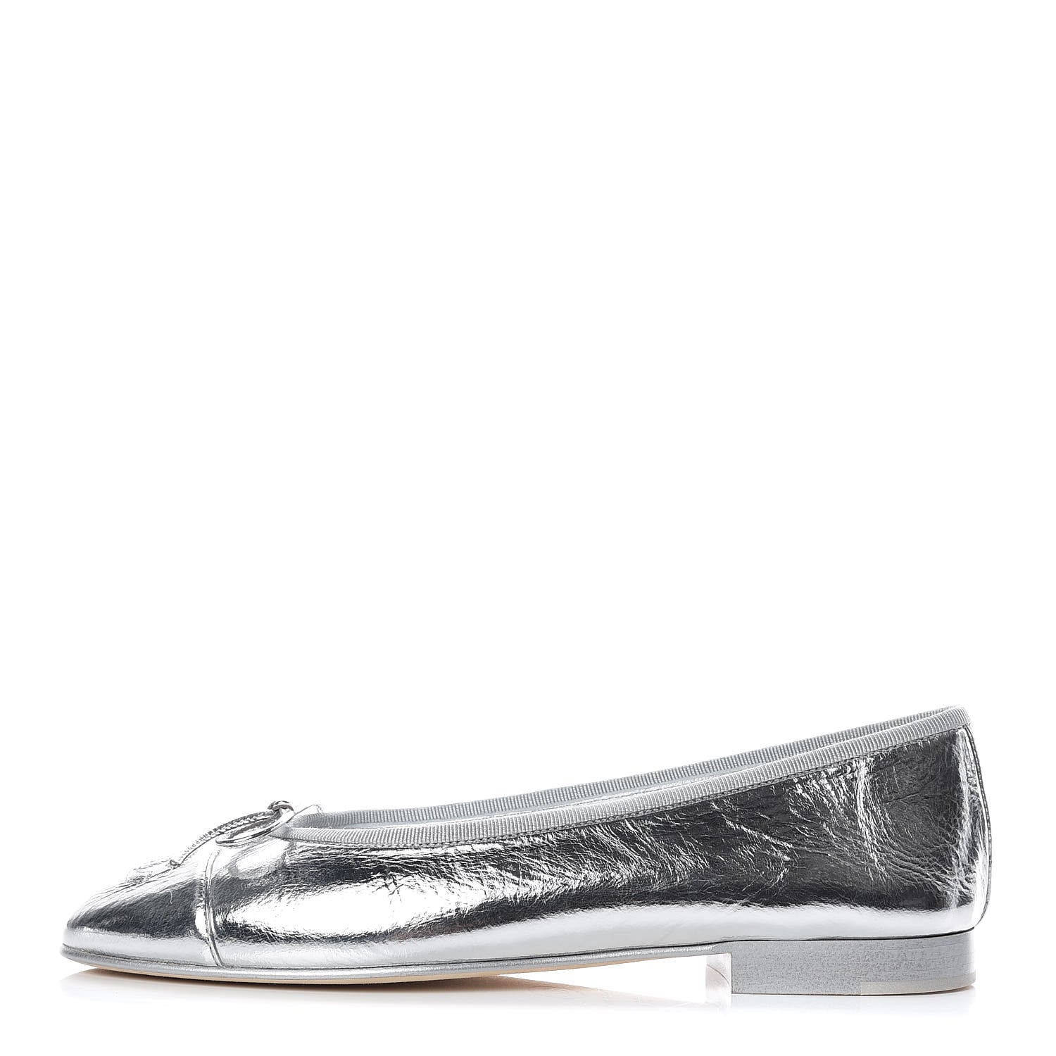 Chanel Metallic Calfskin Cap Toe CC Ballerina Flats 36.5 Silver 1 of 9