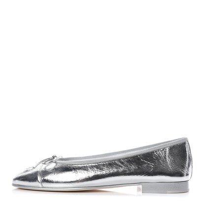 Chanel Metallic Calfskin Cap Toe CC Ballerina Flats 36.5 Silver 1 of 9