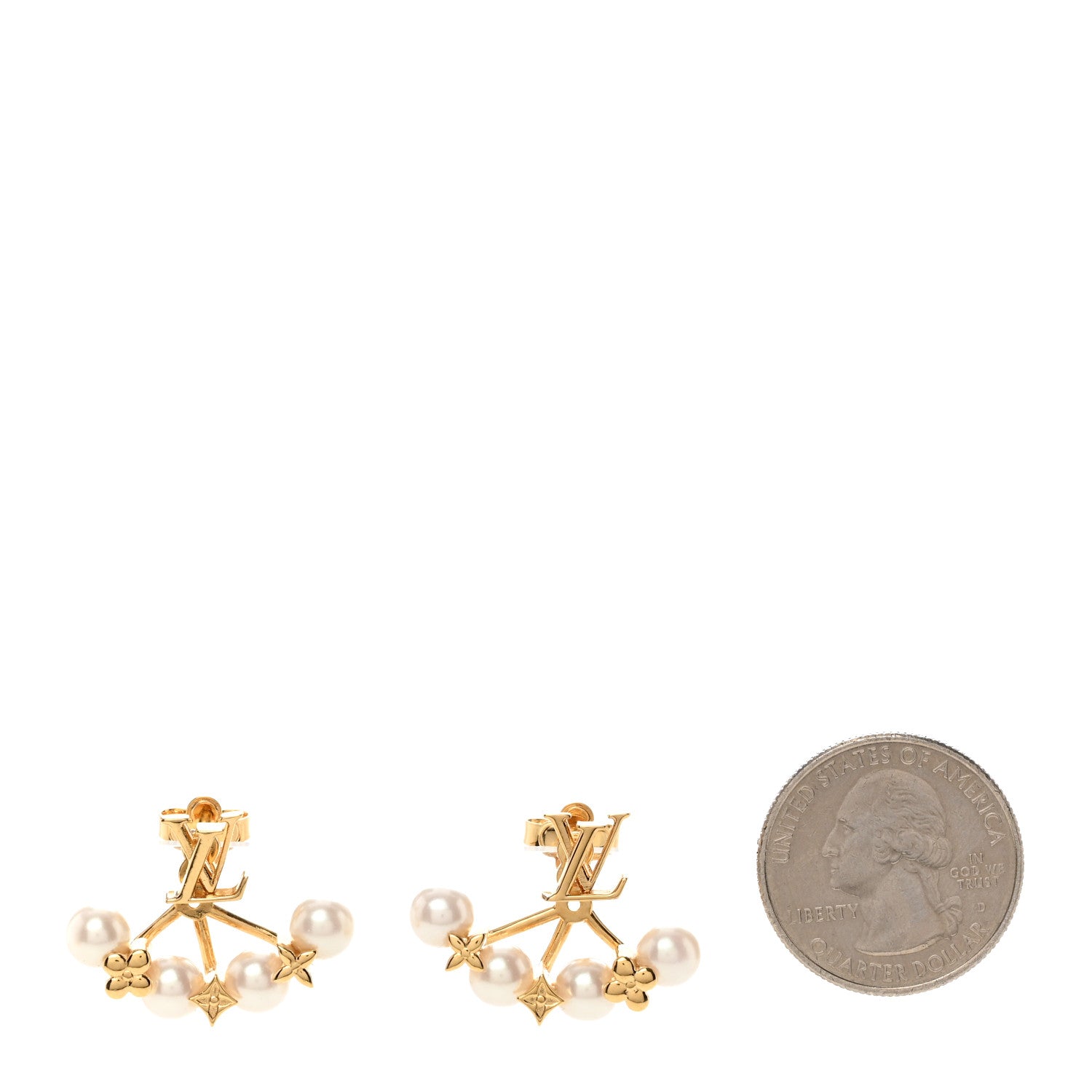 Louis Vuitton Pearl Minigram Pearls Earrings Gold 2 of 4