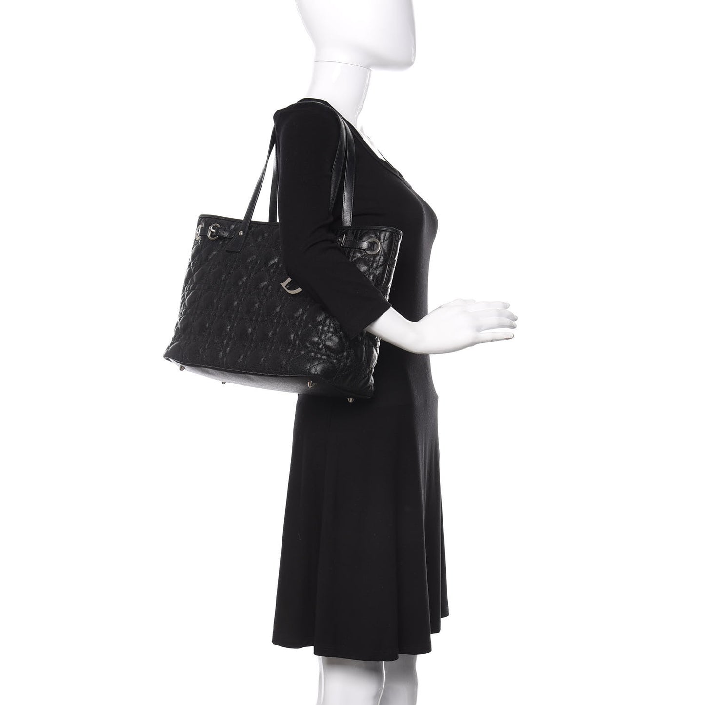 Coated Canvas Cannage Medium Panarea Tote Black