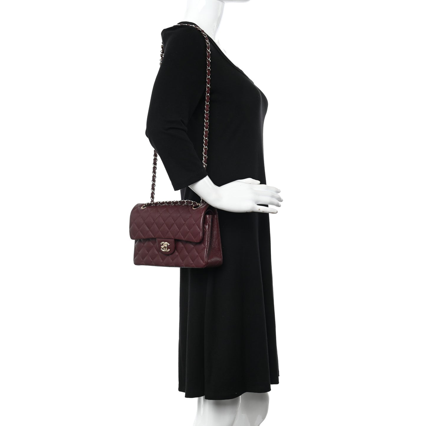 Caviar Quilted Small Double Flap Burgundy