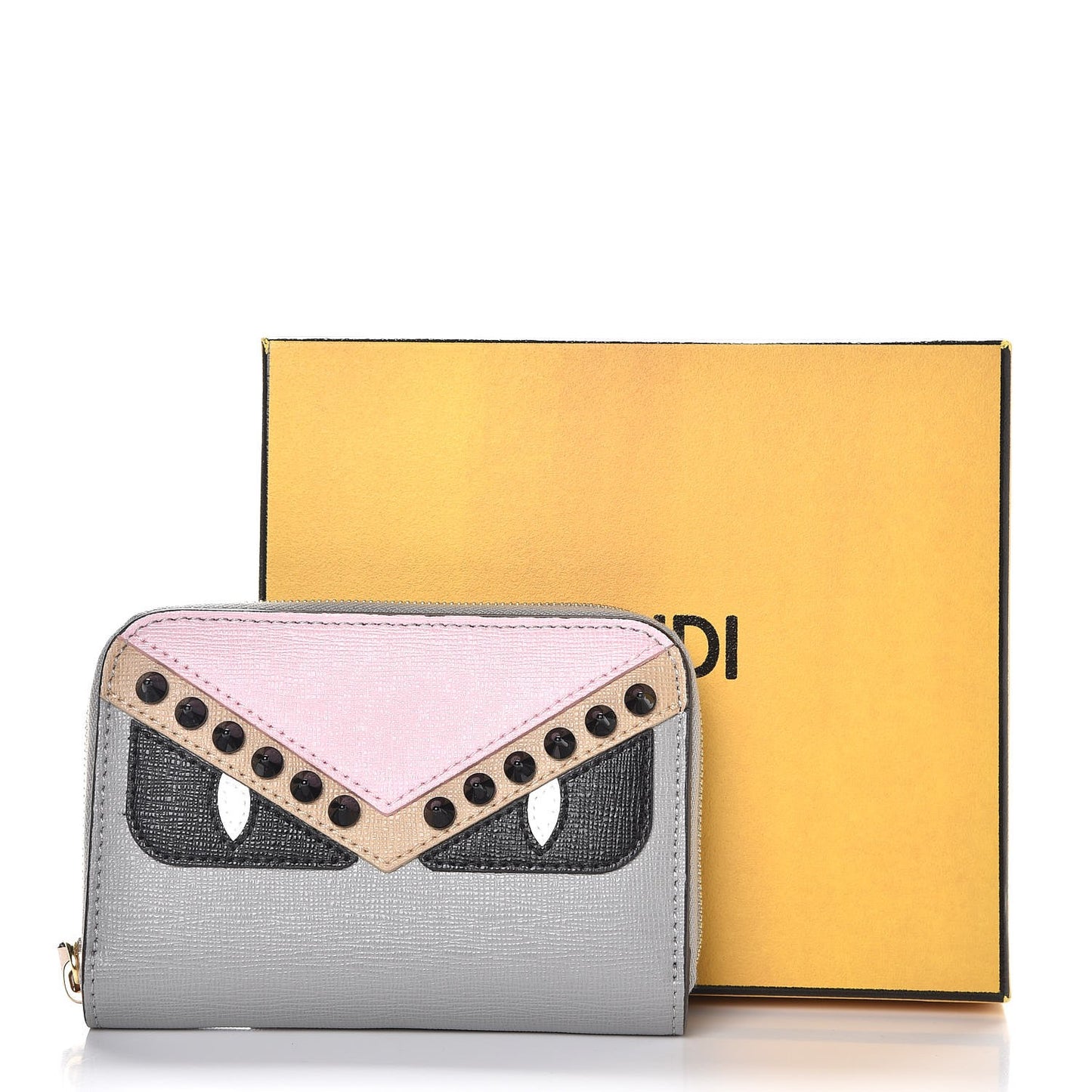 Vitello Elite Monster Eyes Studded Mini Zip Around Wallet Ghiaccio Black Multicolor