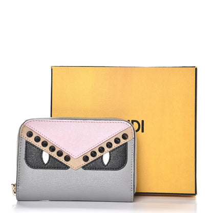 Fendi Vitello Elite Monster Eyes Studded Mini Zip Around Wallet Ghiaccio Black Multicolor 8 of 8