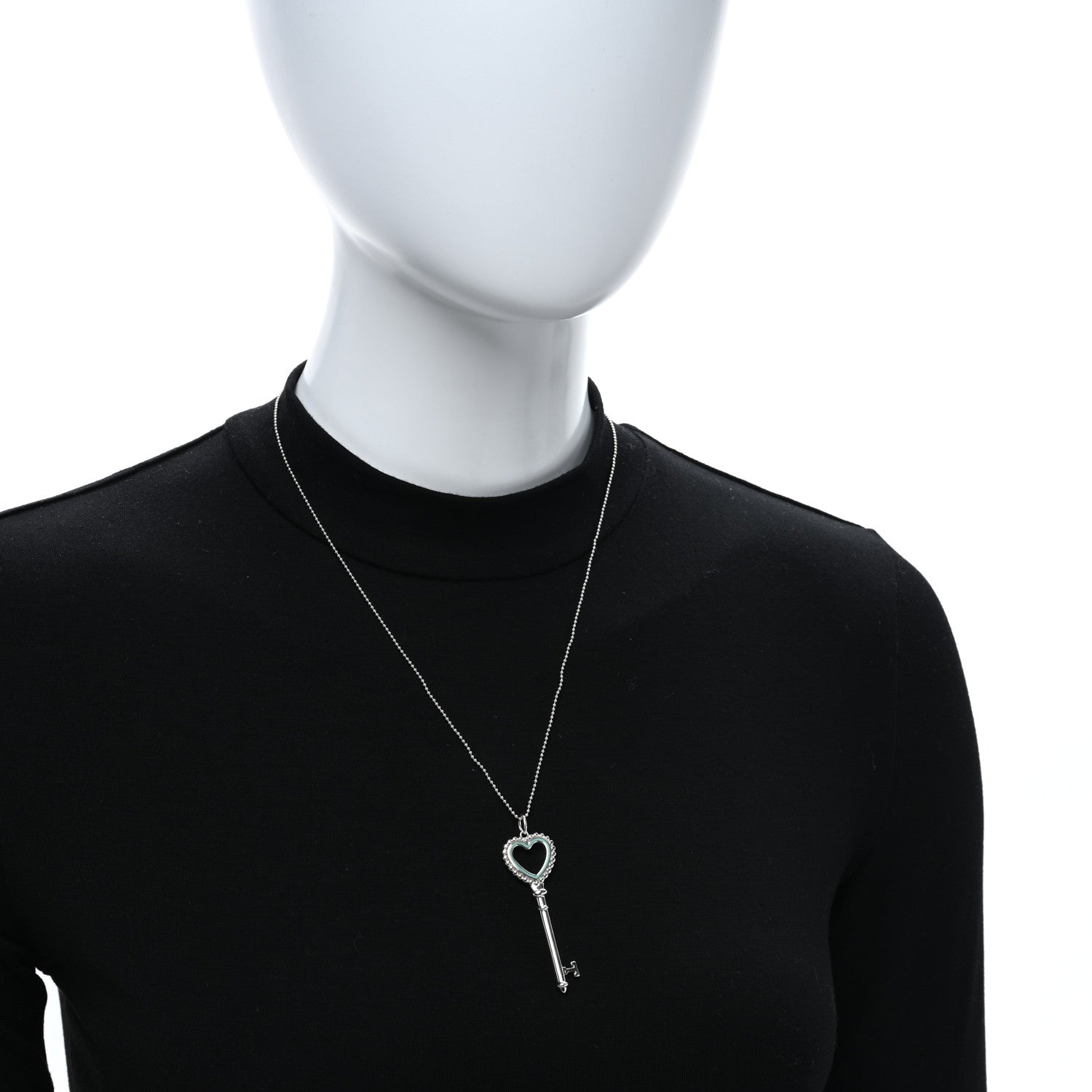 Tiffany Sterling Silver Enamel Beaded Heart Key Pendant Necklace Blue 3 of 5