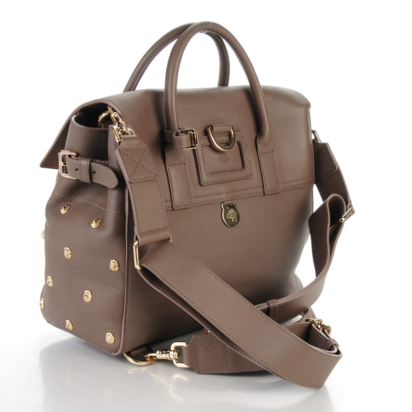 Calfskin Studded Medium Cara Delevingne Convertible Satchel Taupe