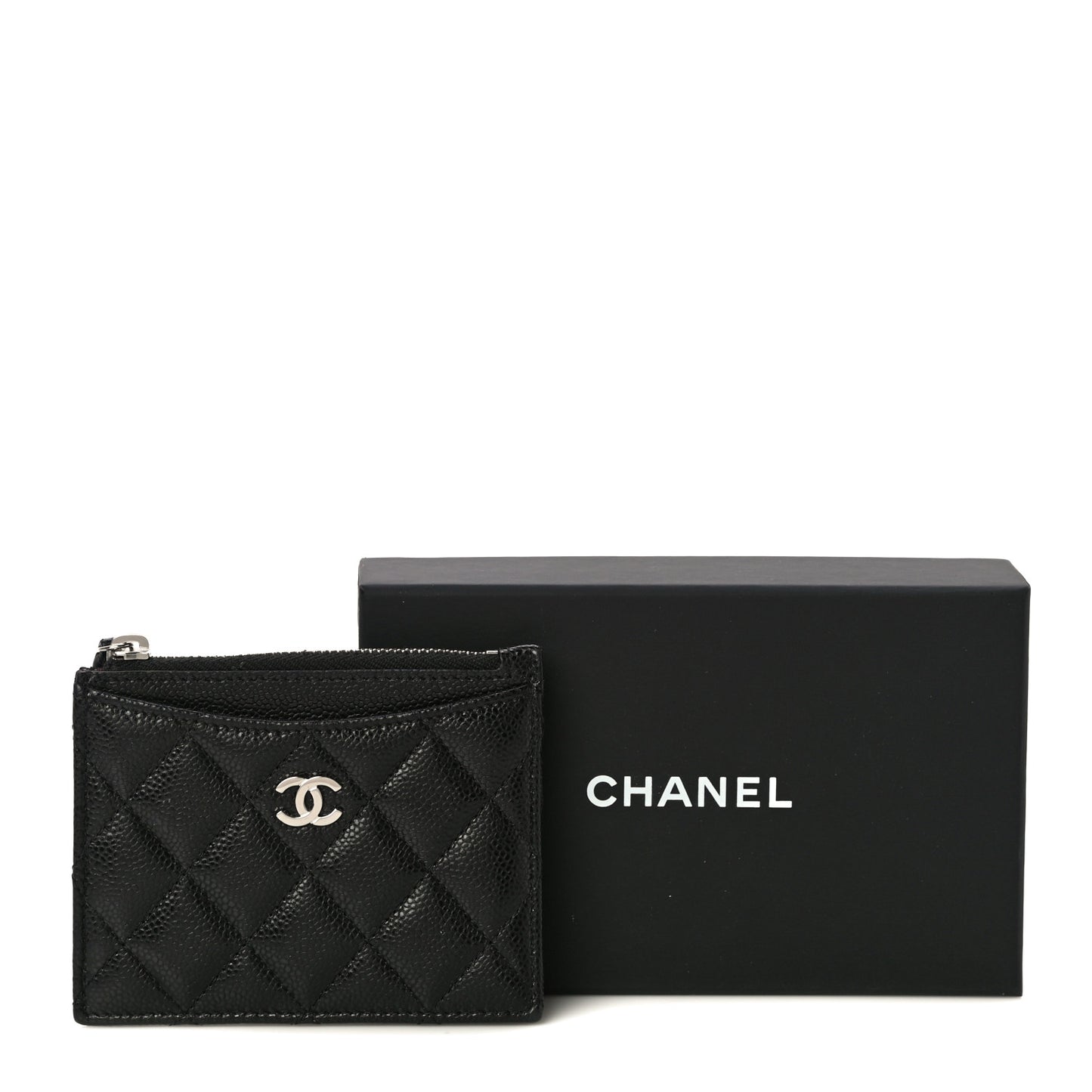 Caviar Quilted CC Zip Card Holder Black