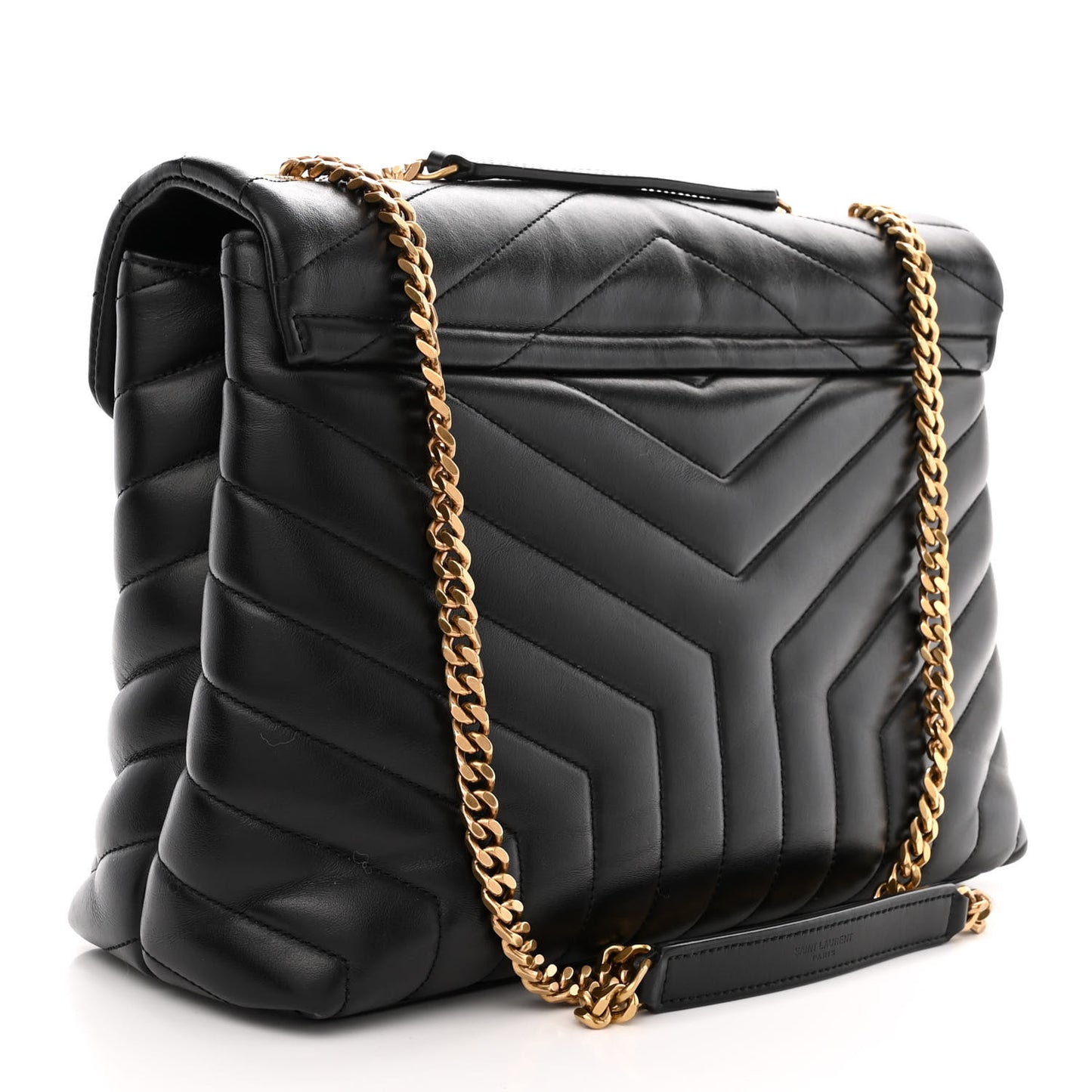 Calfskin Y Quilted Monogram Medium Loulou Chain Satchel Black