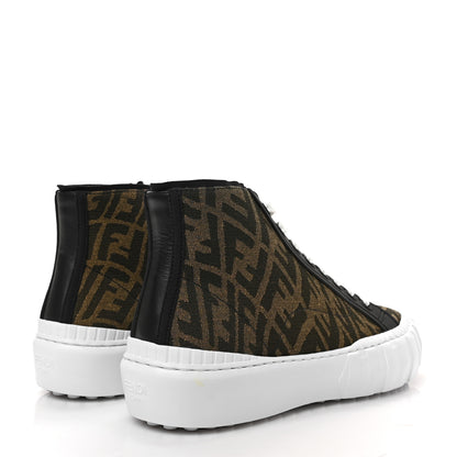 Fendi X SARAH COLEMAN Fabric Jacquard FF Vertigo Mens Fendi Force High Top Sneakers 8 Tobacco Black 4 of 7
