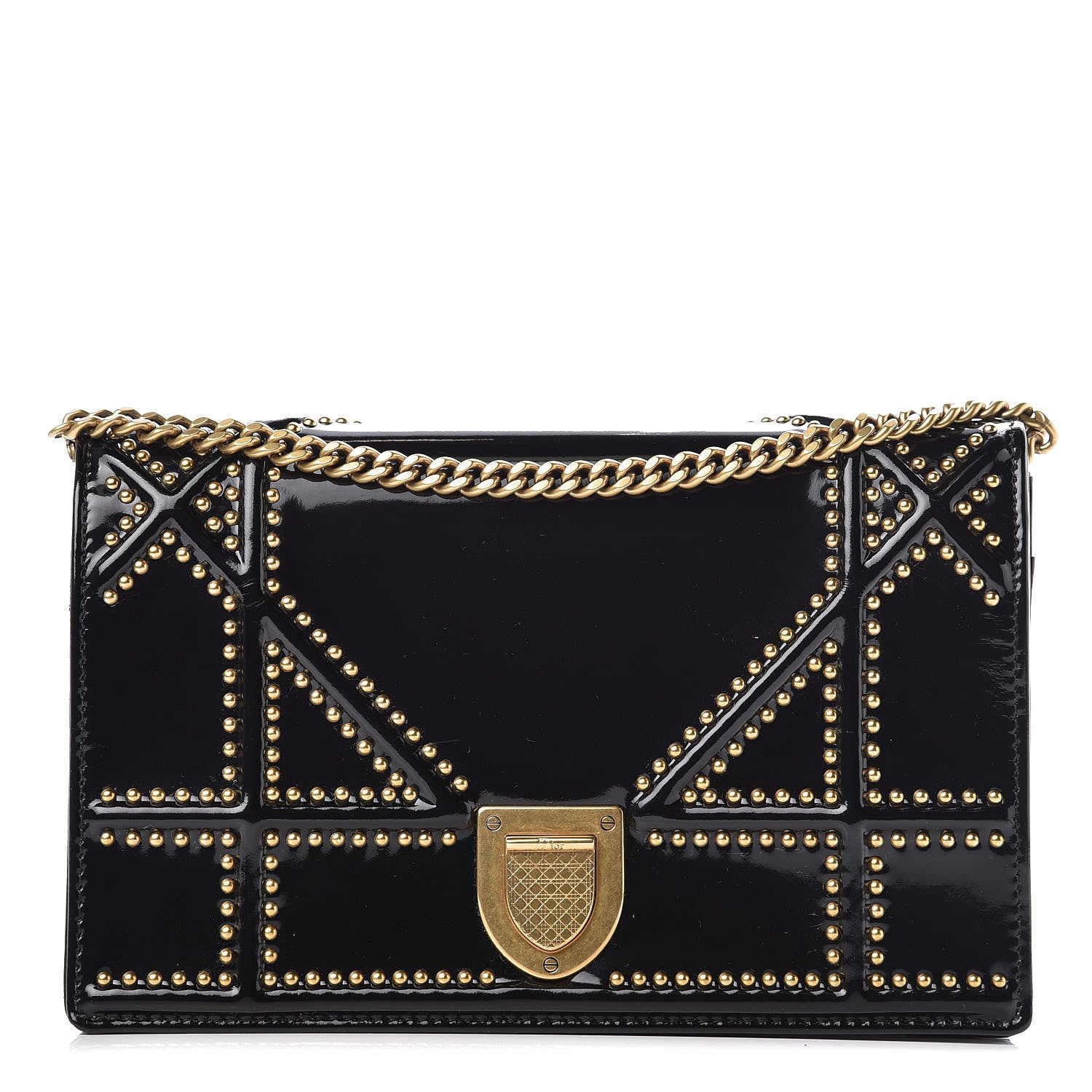 Christian Dior Patent Studded Diorama Wallet on Chain Pouch Black 1 of 10