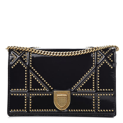 Christian Dior Patent Studded Diorama Wallet on Chain Pouch Black 1 of 10