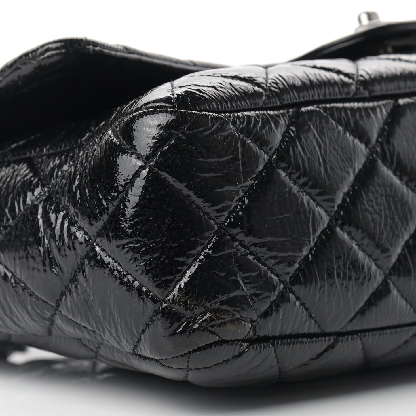 Crinkled Patent Quilted Jumbo Single Flap Black