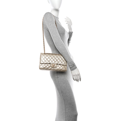 Chanel Iridescent Calfskin Quilted Medium Double Flap Light Gold 2 of 12