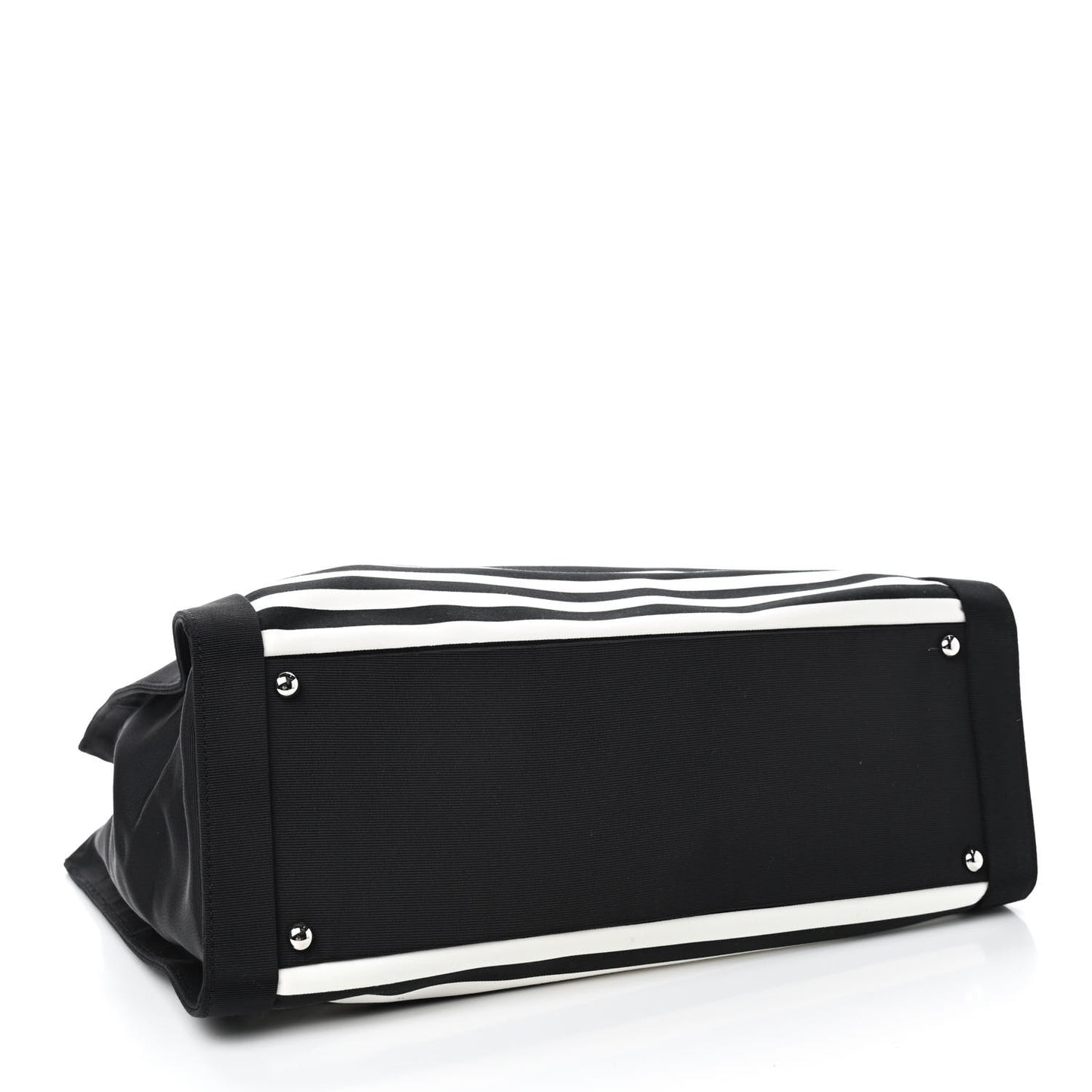 Striped Canvas CC Shopping Tote Black White