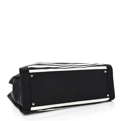 Chanel Striped Canvas CC Shopping Tote Black White 4 of 9