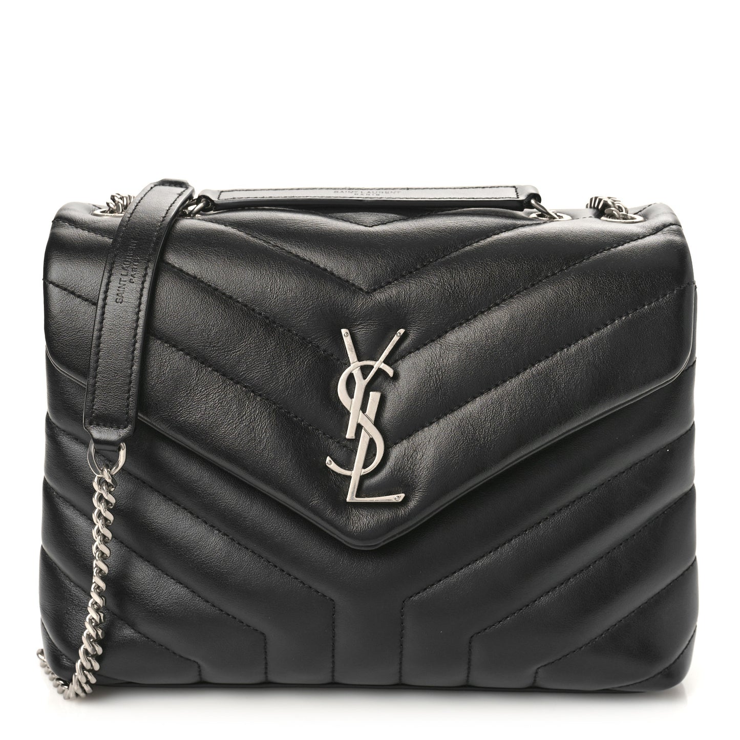 Calfskin Y Quilted Monogram Small Loulou Chain Satchel Black
