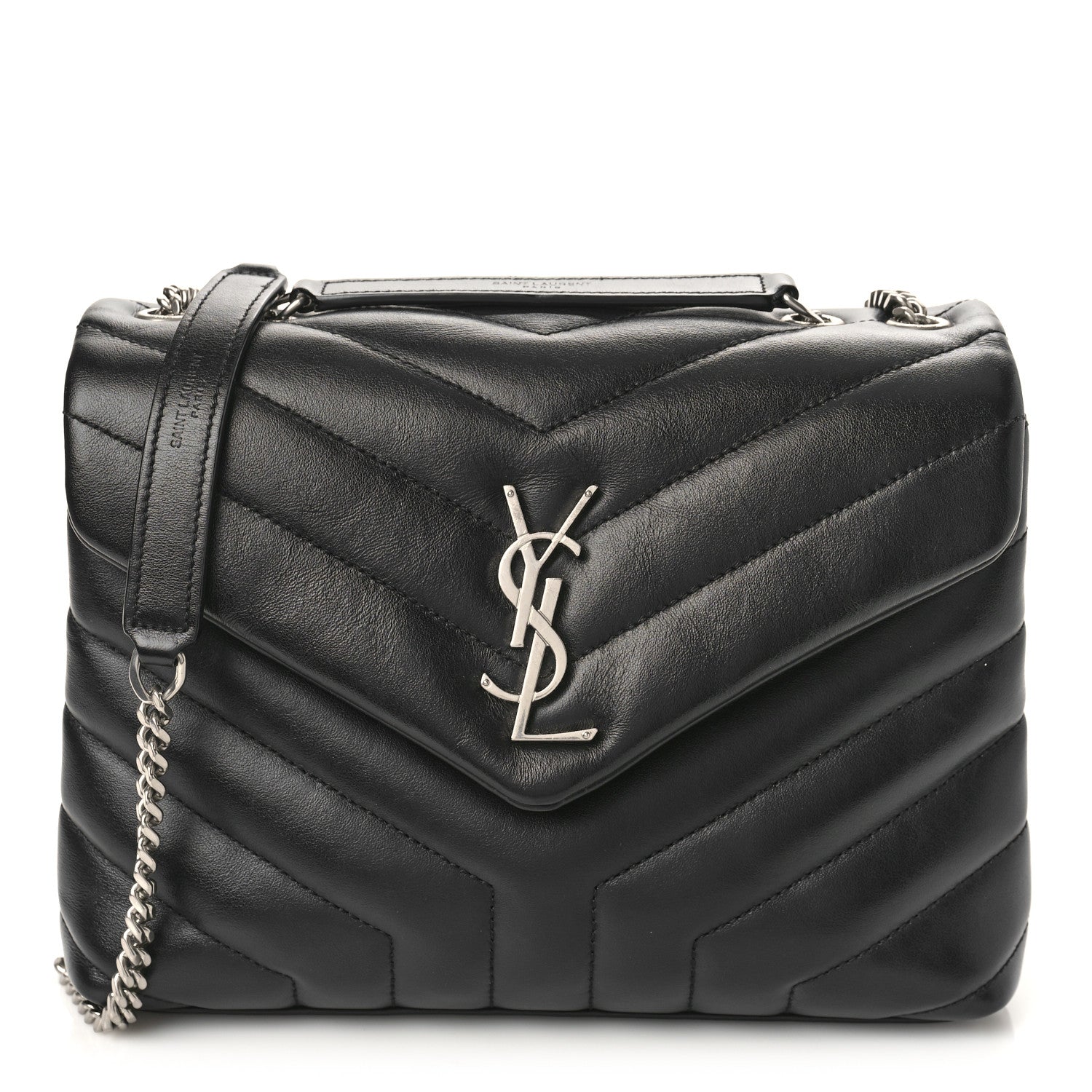 Saint Laurent Calfskin Y Quilted Monogram Small Loulou Chain Satchel Black 1 of 8