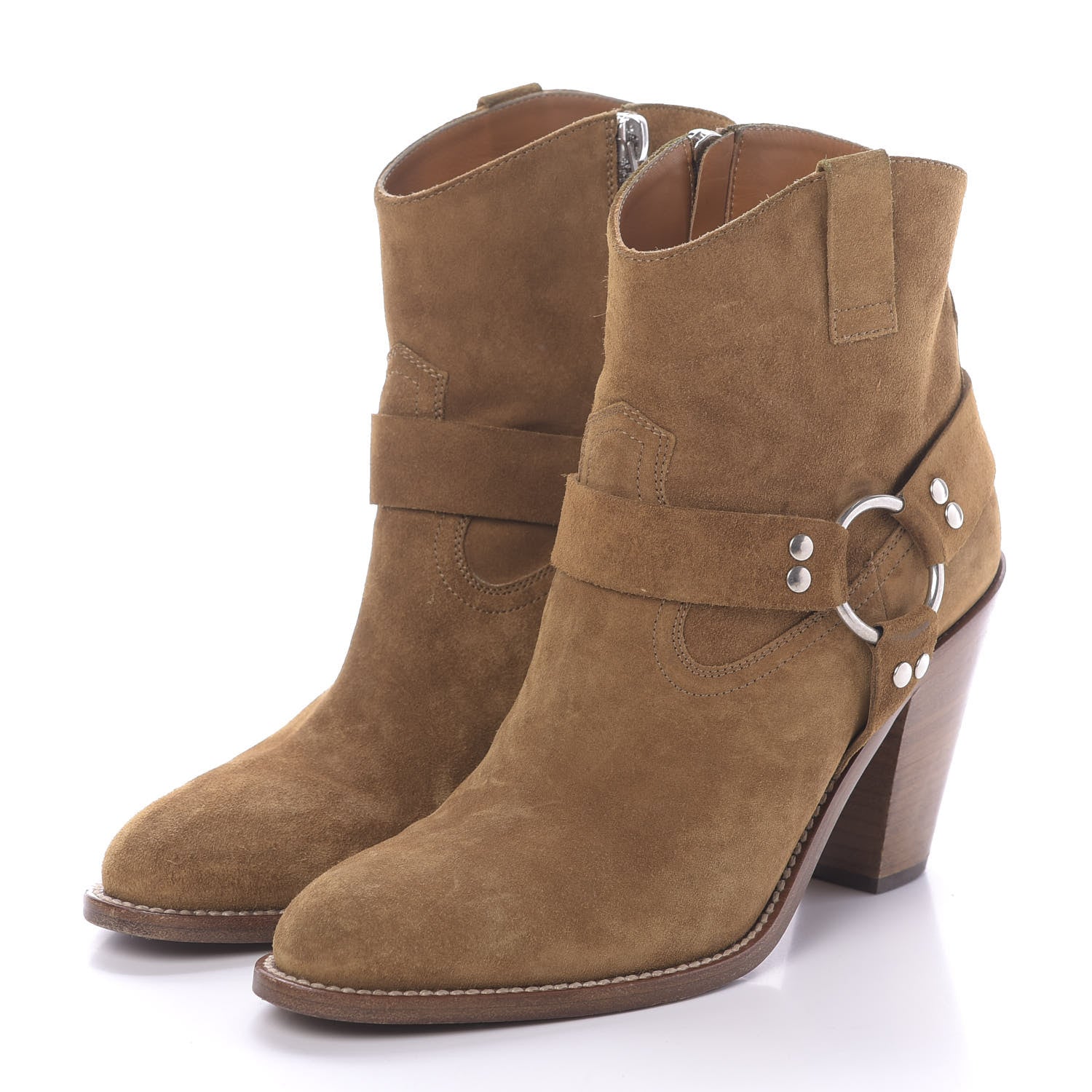 Saint Laurent Suede Curtis Harness Ankle Booties 37 Tan 3 of 11