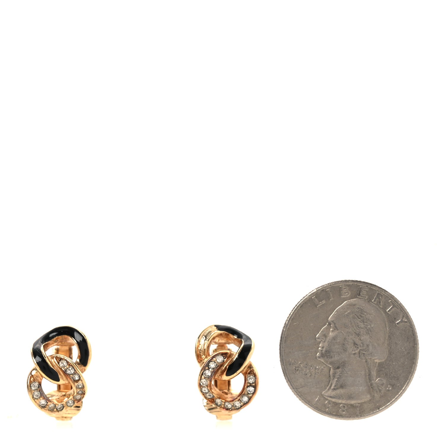 Christian Dior Crystal Enamel Chain Link Clip On Earrings Gold Black 2 of 5