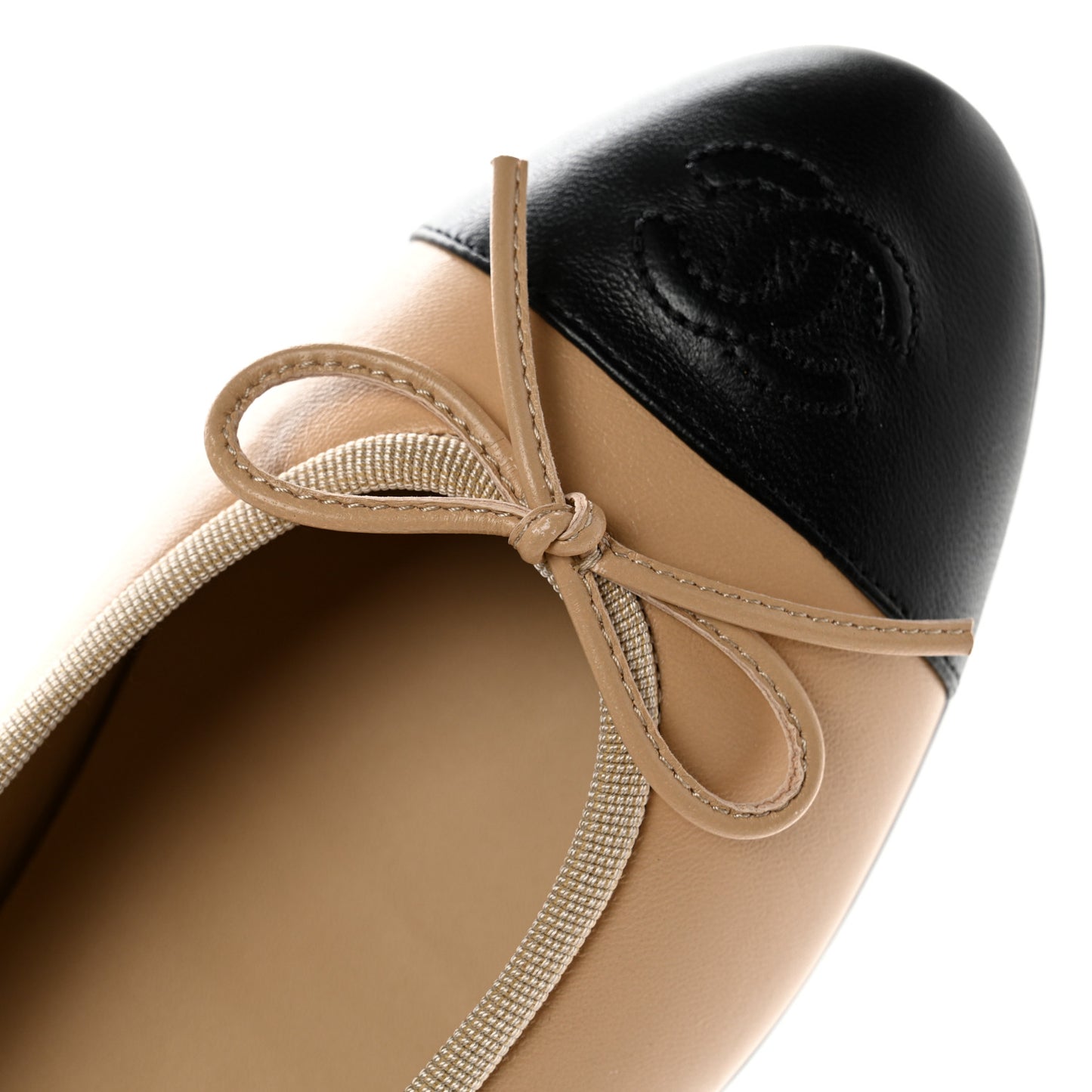 Lambskin Cap Toe CC Ballerina Flats 36.5 Beige Black